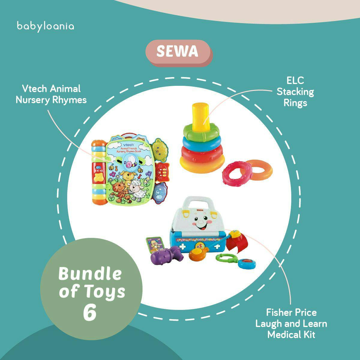 of Toys 6 (Vtech Animal Nursery Rhymes + ELC Stacking Rings + Fisher Price Laugh and Learn Medical Kit)