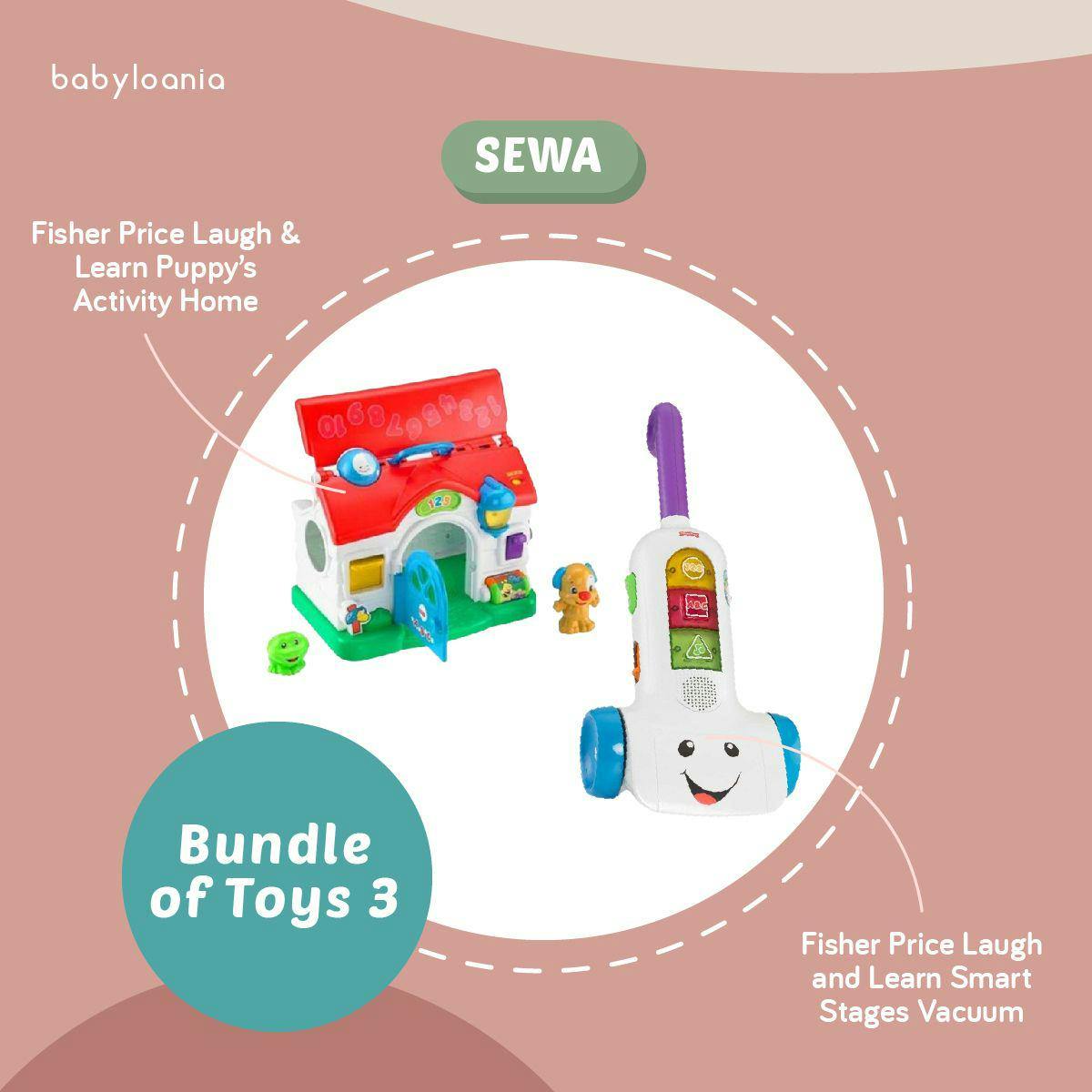 Bundle of Toys 3 (Fisher Price Laugh & Learn Puppy’s Activity Home + Fisher Price Laugh and Learn Smart Stages Vacuum)