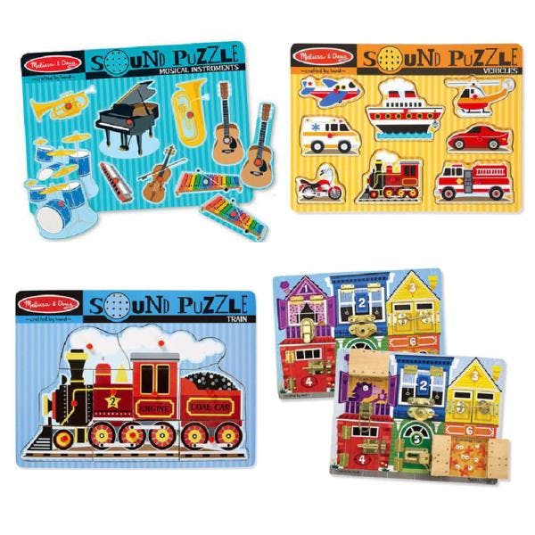 Image 6032 4-in-1 Melissa & Doug Sound Puzzles and Latches Board